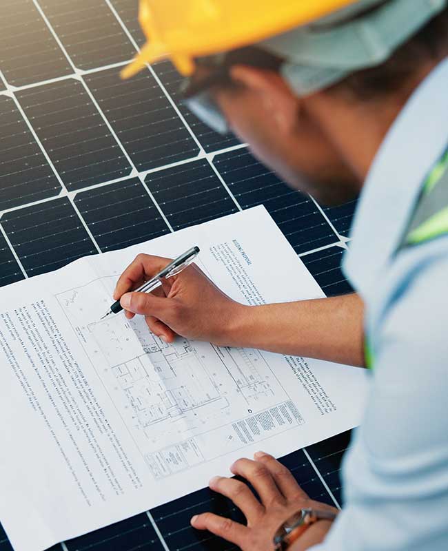 Solar Engineer Designing A Solar Panel Array