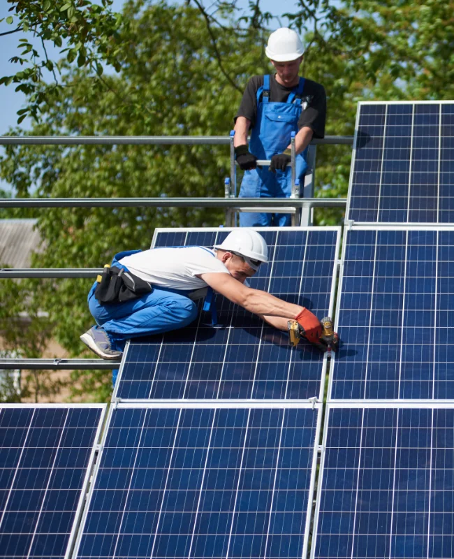 Solar Panels Being Mounted By Professional Solar Installer